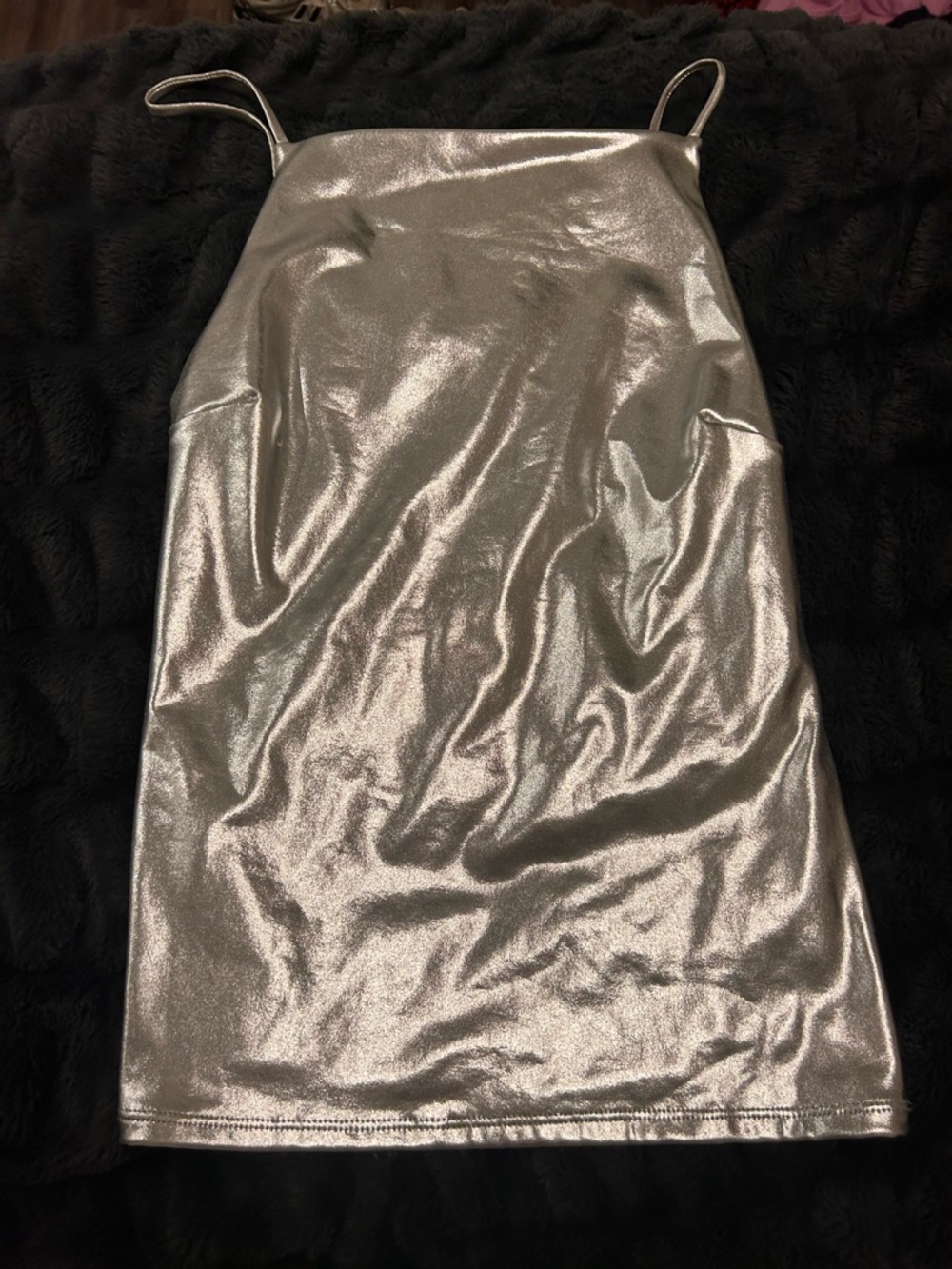 Blue Blush Metallic Silver Mini Slip Skirt
